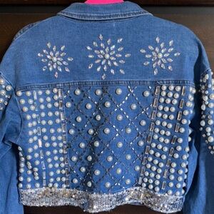 Womens embellished denium cropped jacket.